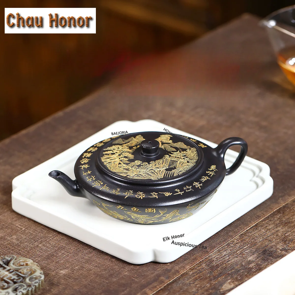 200ml Yixing Purple Clay Teapots Master Handmade Flattened Appearance Pot Raw Ore Mineral Yellow Mud Kettle Zisha Tea Set Gift