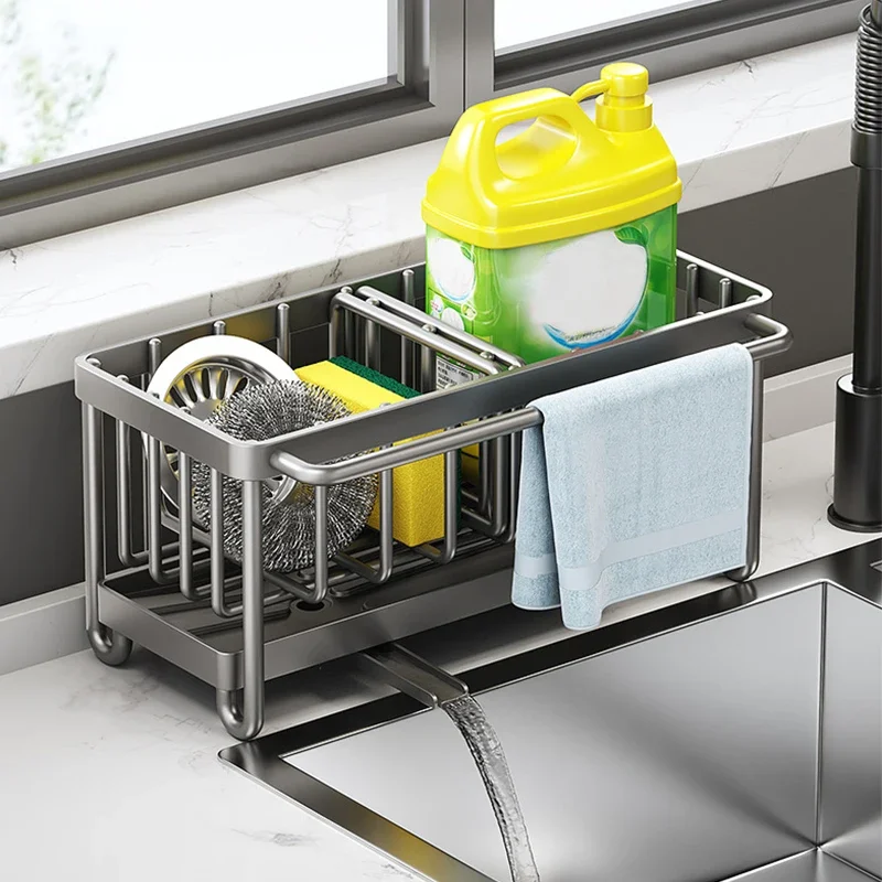 304 Stainless Steel Kitchen Drainage Rack Countertop Multifunctional Cleaning Brush Soap Organizing Organizer