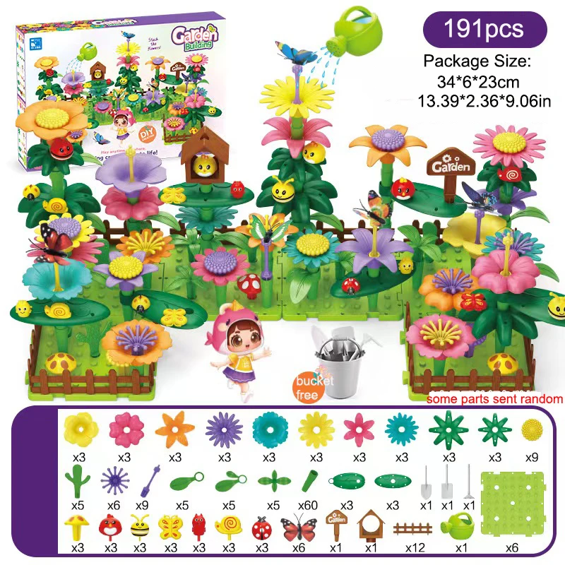 191pcs  DIY Children Garden Building Blocks Flower Toys Kids Building Blocks Playset Creative Growing Floral Building Block Toys