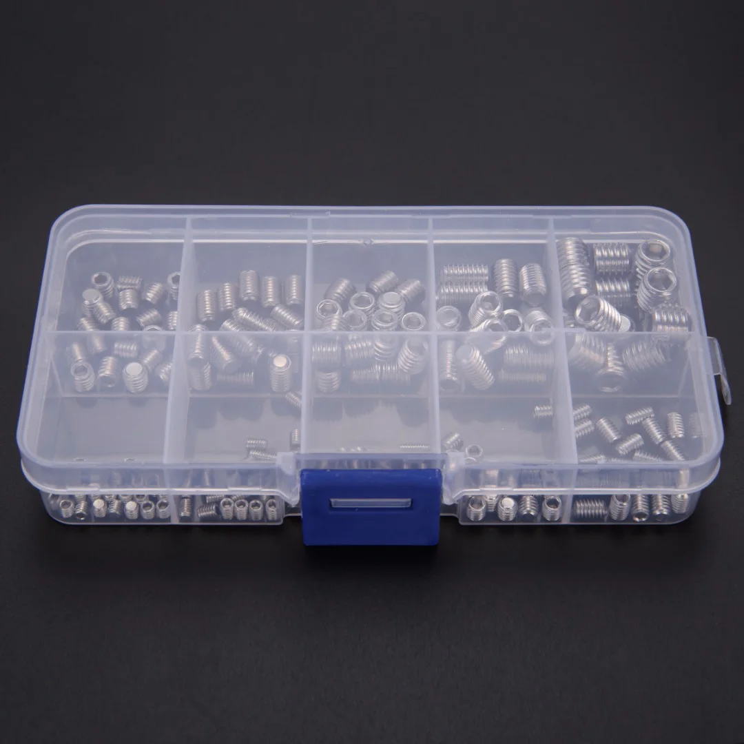 PORK-200Pcs 304 Stainless Steel Grub Screws Hex Socket Screw Assortment Kit Set M3//M5/M6/M8