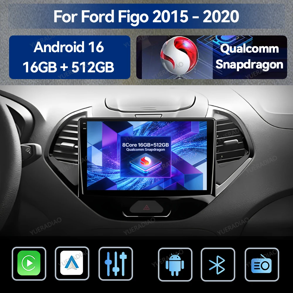 Android 16 Carplay Auto For Ford FIGO KA 2015 2016 2017 2018 2019 2020 Qualcomm BT 4G LTE 5G WIFI QLED GPS NAVI 2DIN Head Unit