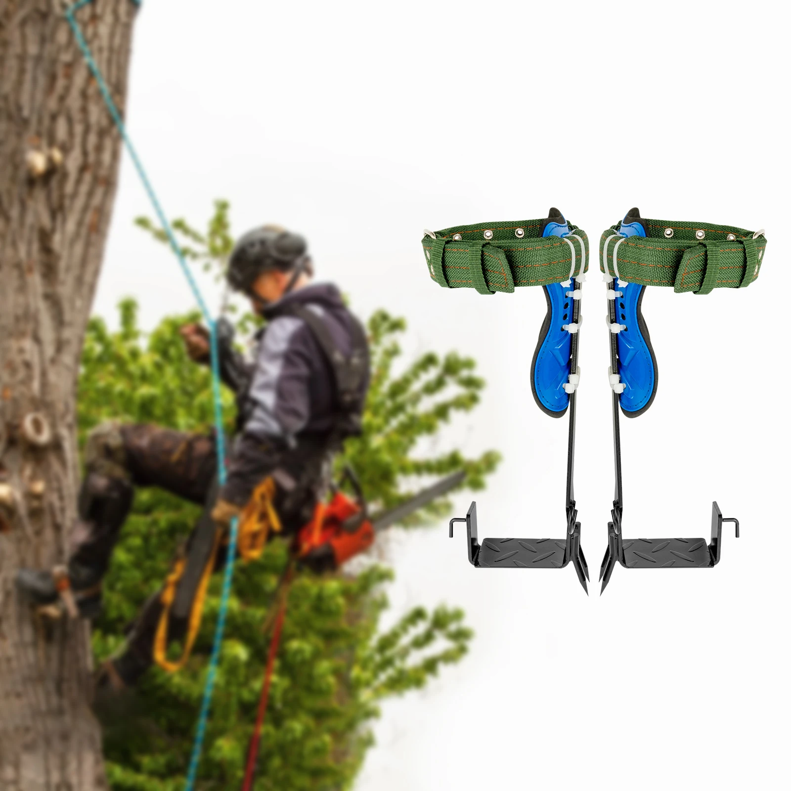 Set di punte per arrampicata sugli alberi, set di attrezzature per arrampicata sugli alberi con punte in acciaio, altezze, regolabili, cintura di sicurezza, protezione anticaduta