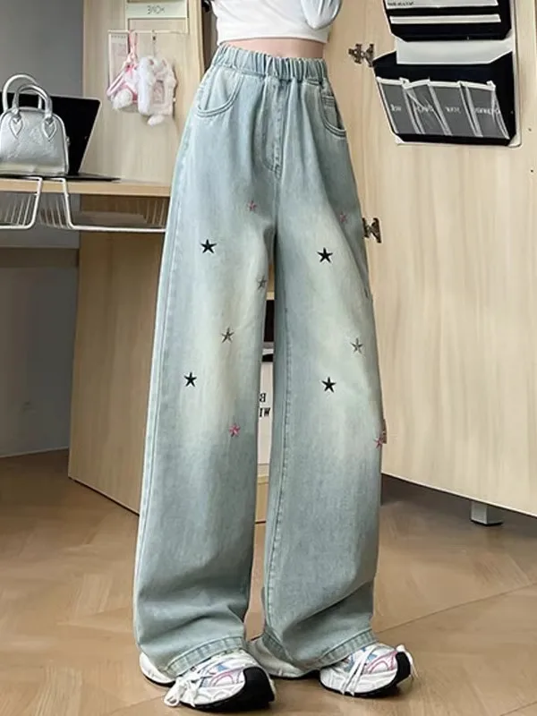 New 2025 Wide Leg Jeans Loose Fit Jeans for Junior And High School Students plus Size Spring Autumn Denim Pants Ladies Jeans
