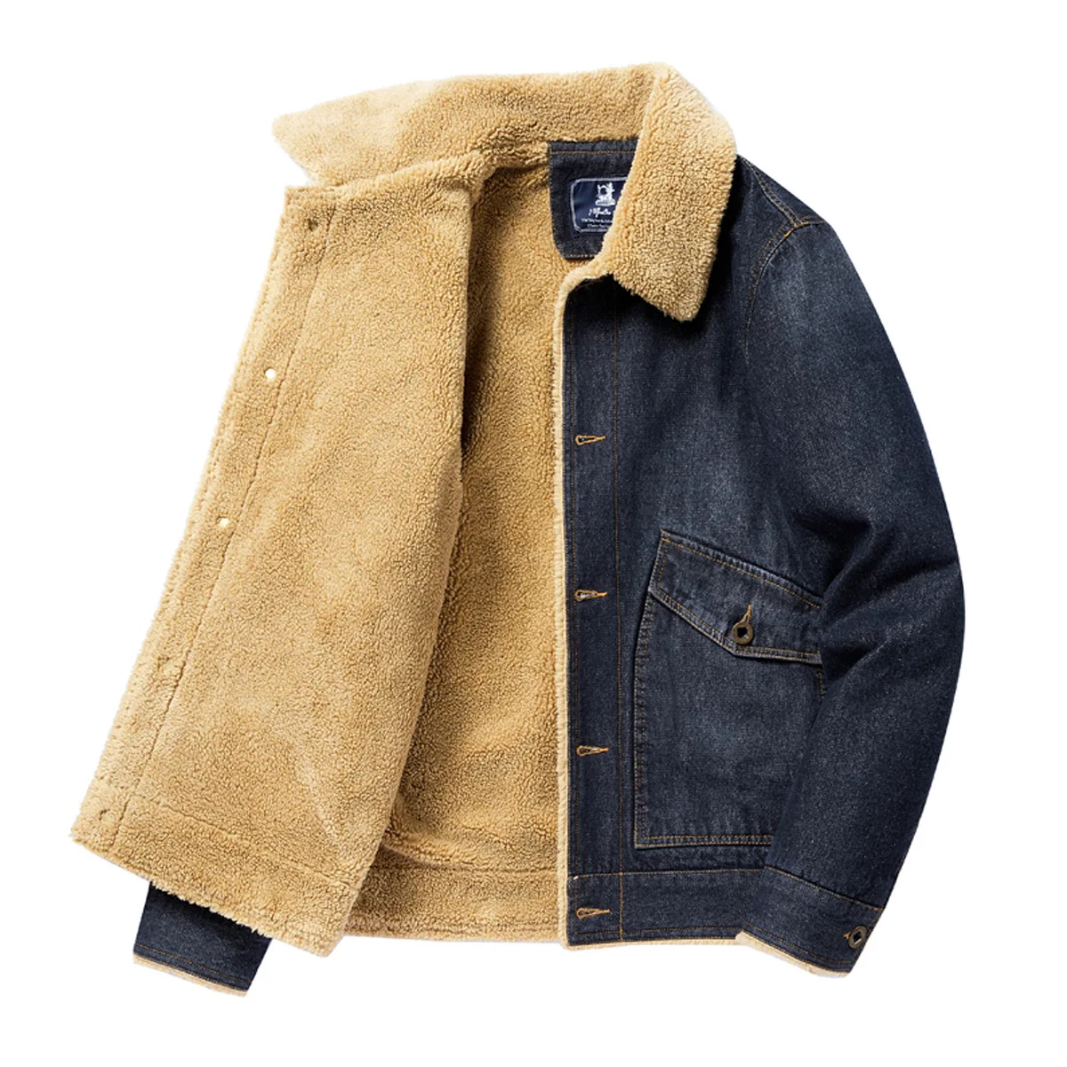 Winter men's stylish warm thick loose workwear denim jacket Men's winter thick wool-lined loose-fitting casual work coat WJ876