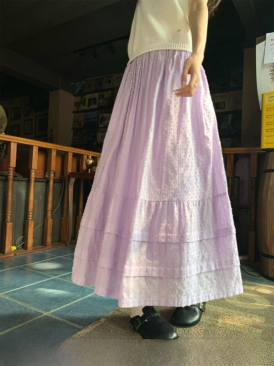 

Holli Versatile Mid-Length Cotton f Skirt with Elastic Waist And Embroidery 2025 New Sle Casual Pure Color A-Line Skirt