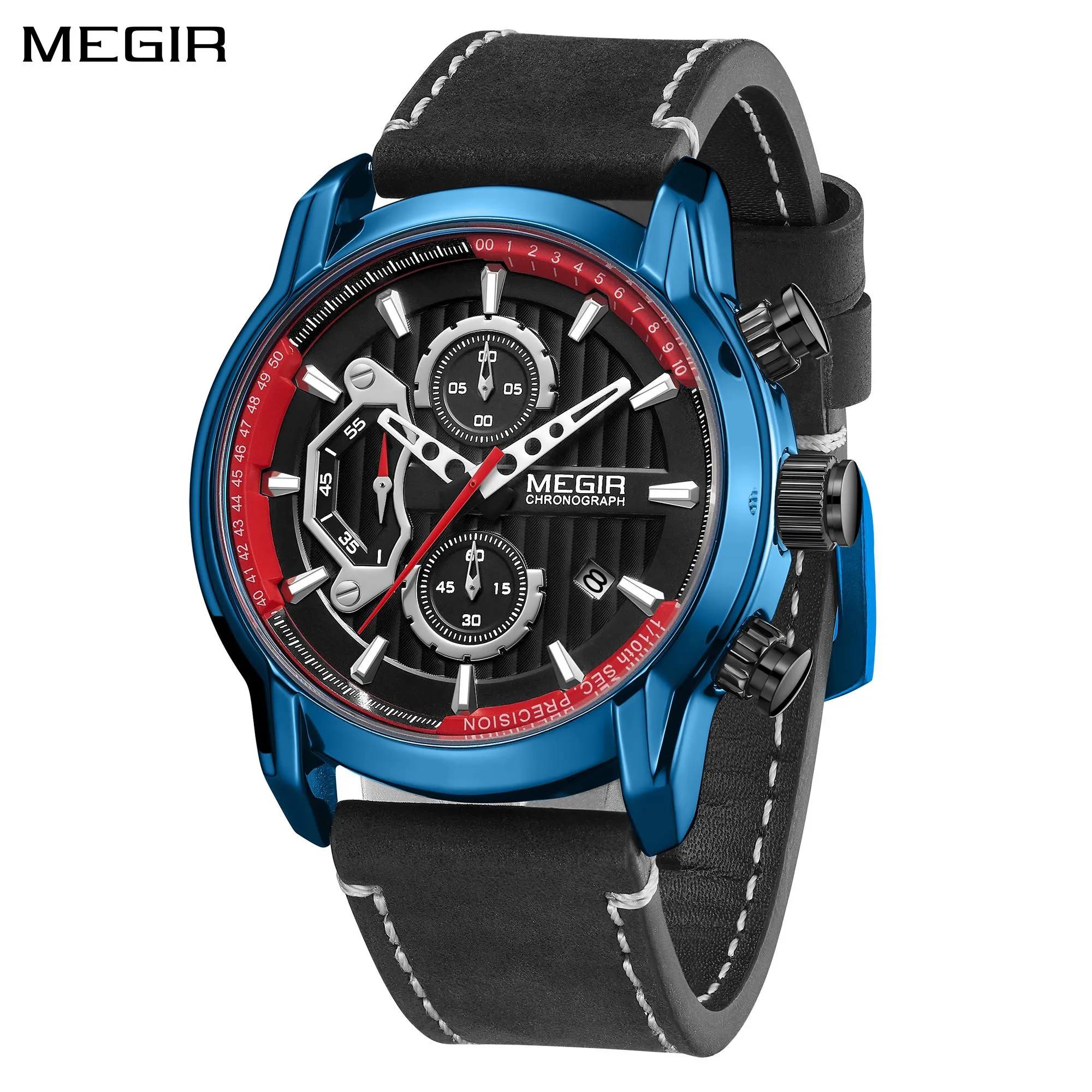 

2024 Fashion Megir Brand Men's Sports Chronograph Luxury Quartz Clock Leather Casual Wristwatch Army Military Watch Reloj Hombre