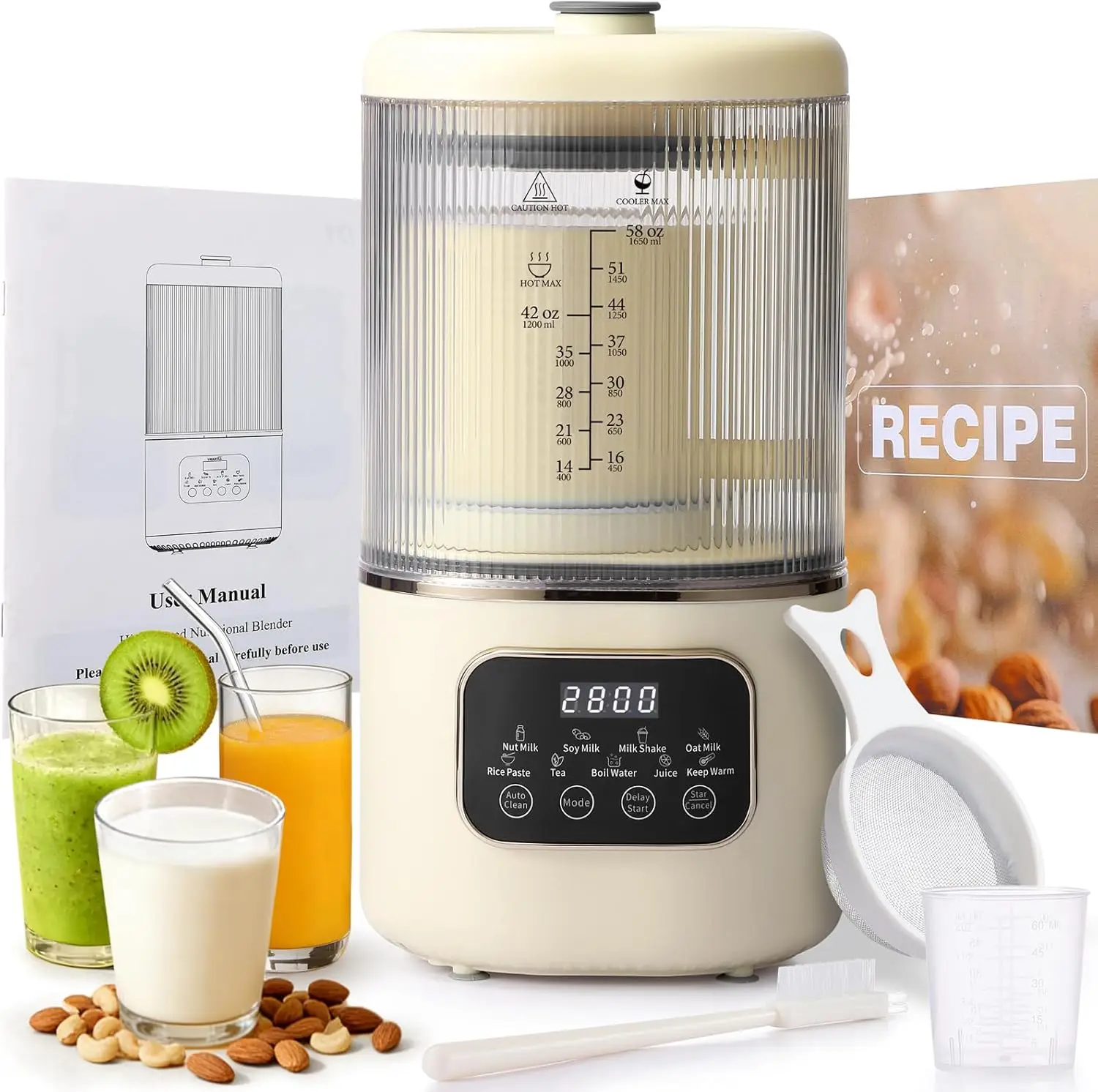 10-in-1 Nut Milk Maker Machine with LED Display, 24H Delay Start & Keep Warm for Homemade Plant-Based Milk and Juice