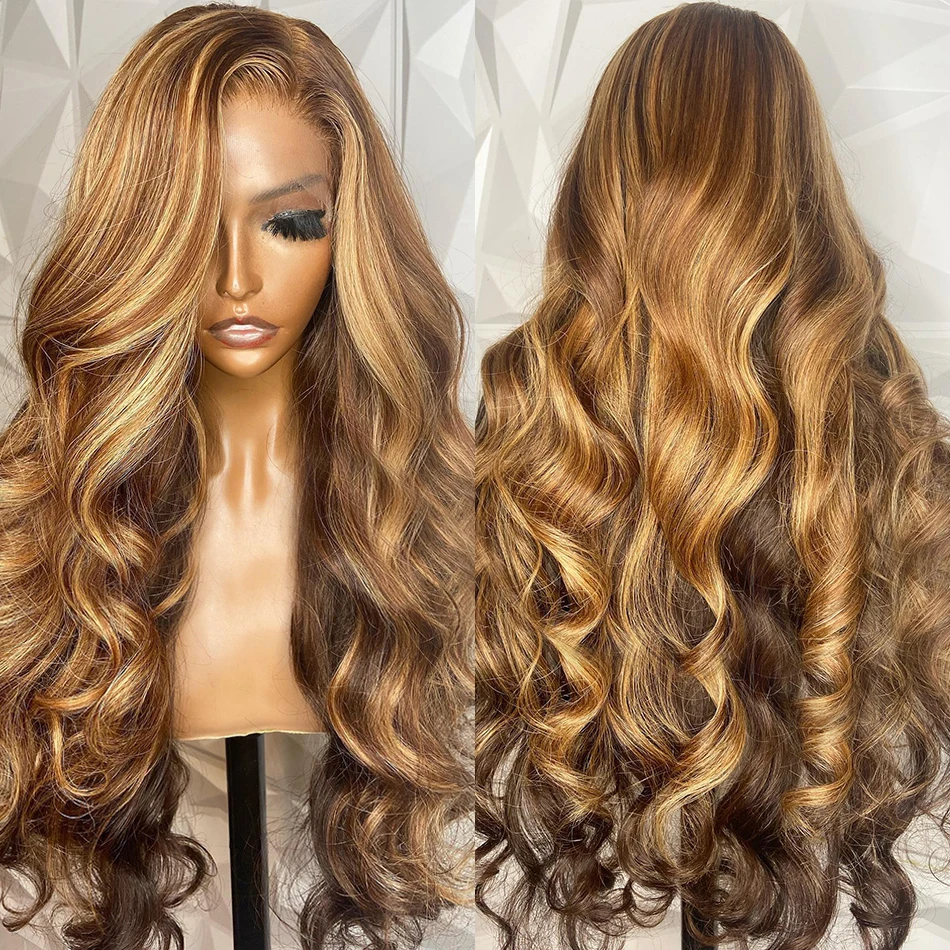 Links 200% 30 40 Inch 4/27 Highlight HD Transparent Lace Frontal Wigs 13x4 Colored Ombre Blonde Lace Front Human Hair Wig