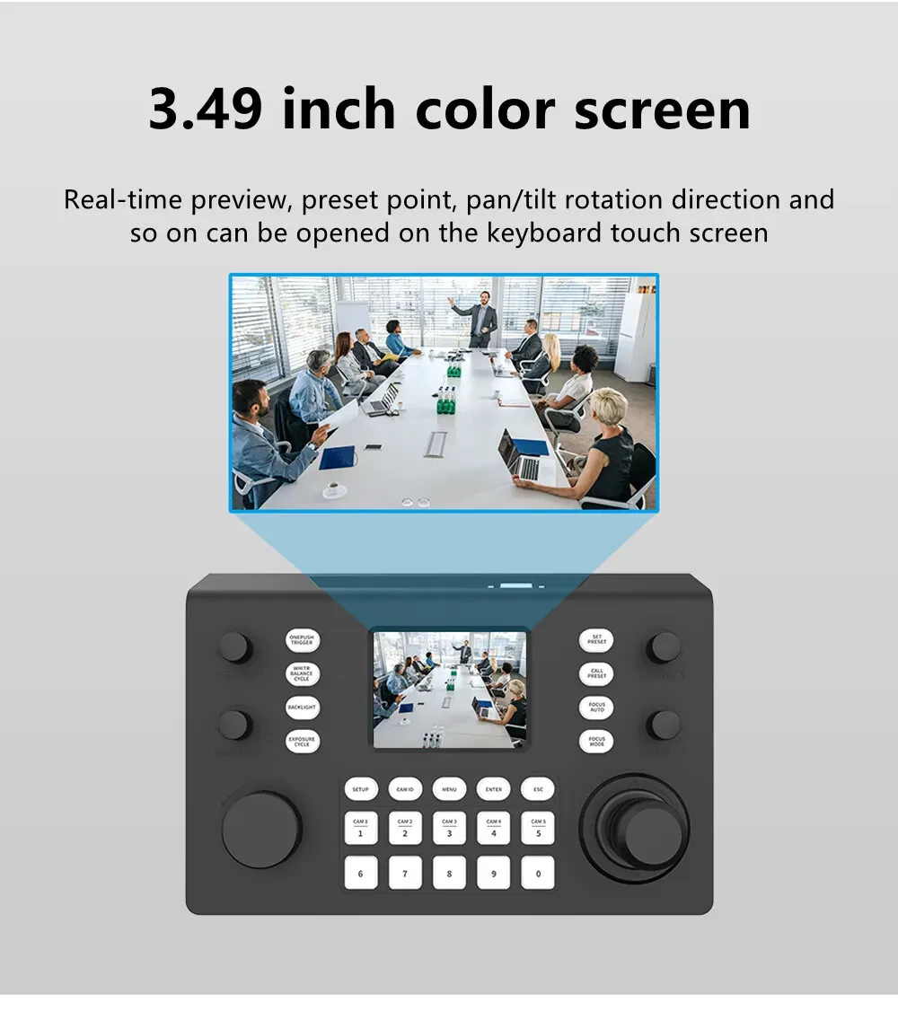 MOVMAGIC NDI Camera Decode Controller PTZ Control Keyboard 3D rocker 3.49” Inch Display Network Joystick Master Control Panel