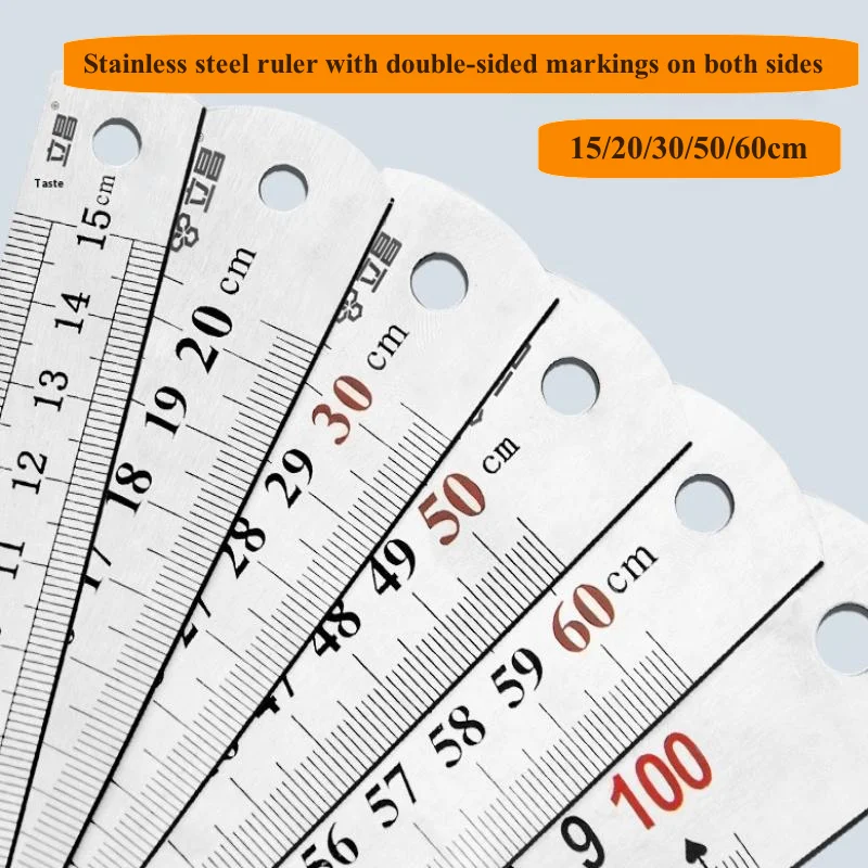 15cm/20cm/30cm/40cm/50/60cm Metal Ruler Stainless Steel Straight Ruler Measuring Ruler Precision Double Sided Measure Tool