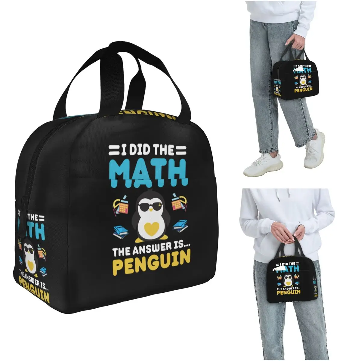 I Did The Math The Answer Is Penguin Funny Mathematician Insulated Lunch Bag for Women Kids Food Boxes Thermal Lunch Box Tote