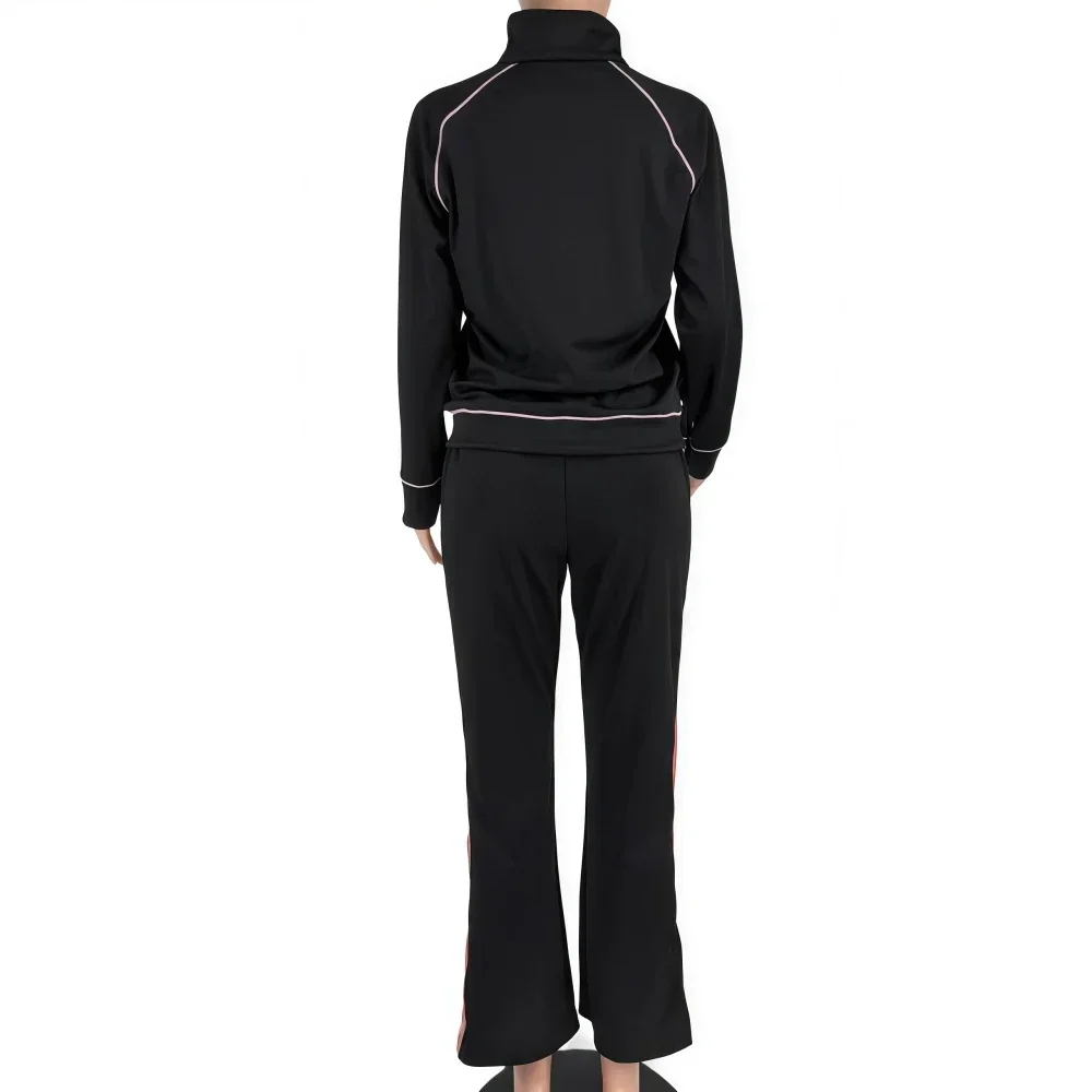 خريف جديد أزياء رياضية امرأة 2 قطعة مجموعة الزي شريطية المرقعة سستة المحاصيل سترة وسراويل رياضية الشارع الشهير