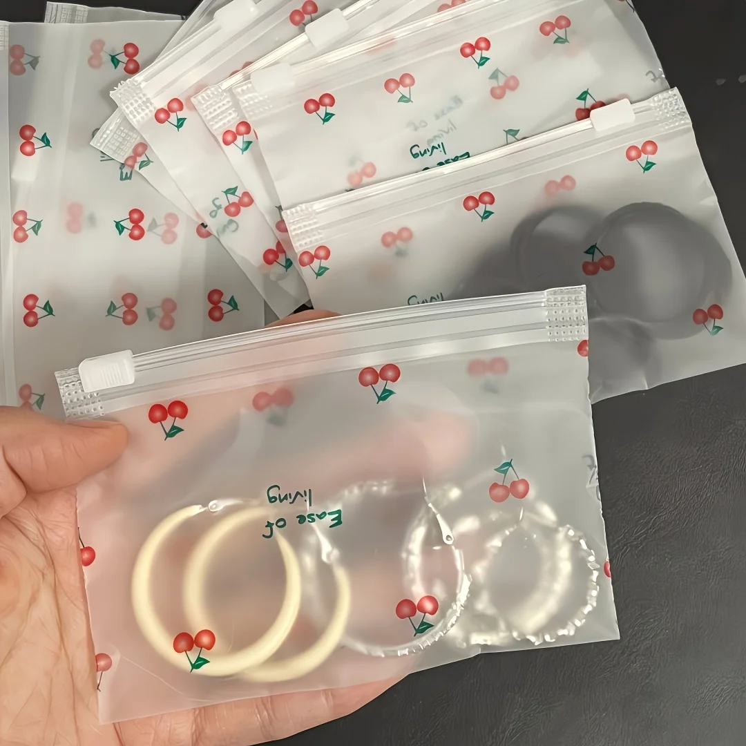 50pcs Cherry Print OPP Self Adhesive Jewelry Packaging Bags Clear Transparent Plastic Self Seal Pouches Dustproof Storage Bags