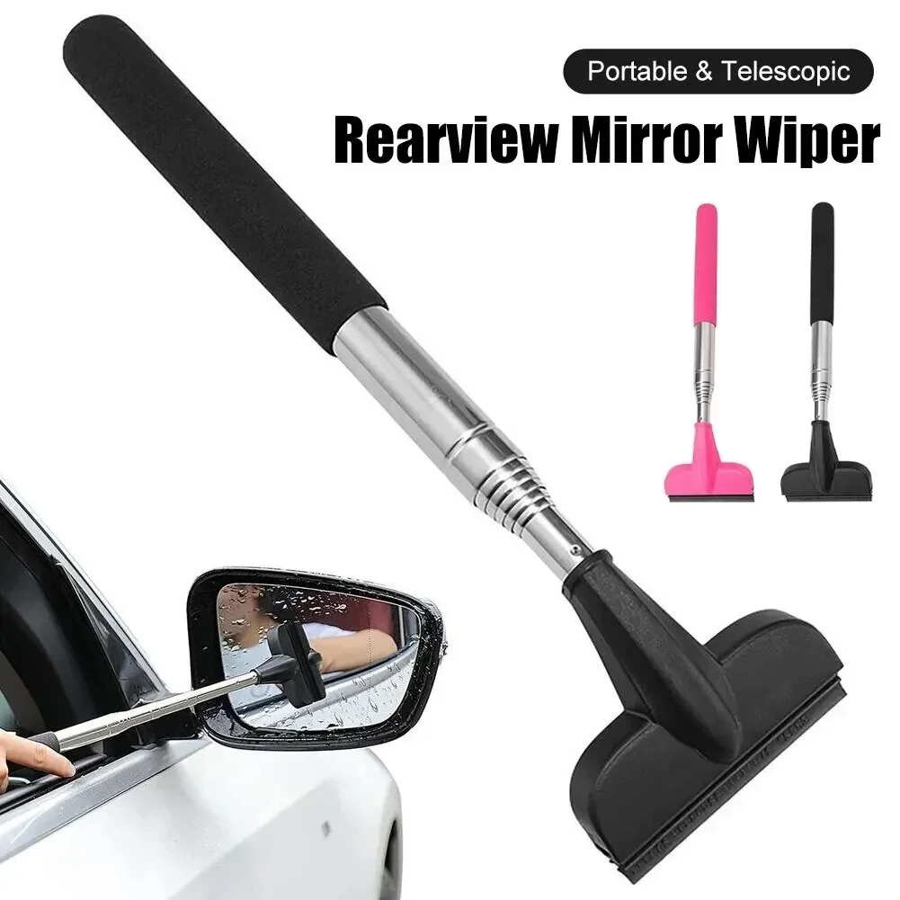 Portable Windshield Cleaning Tool Wiper with Extendable Handle Extendable Rearview Mirror Water Suction Scraper for Car Mirror