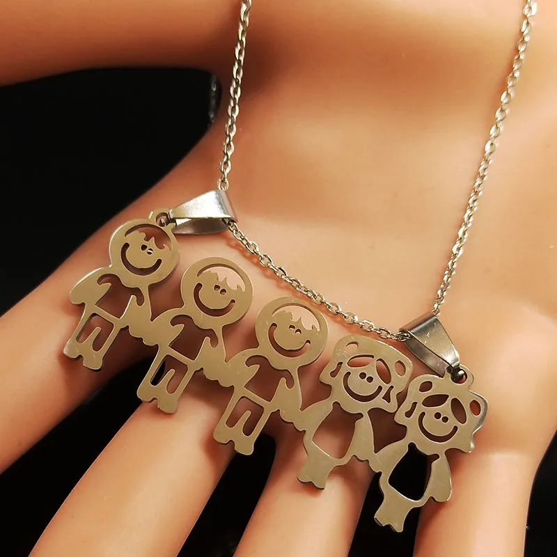 3 Boys 2 Girl Family Stainless Steel Chain Necklaces for Women chains for children Necklace Jewelry collar hombre N378S01