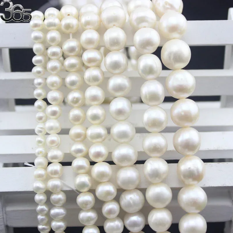 

SR A Grade 4mm-12mm 100% Real Natural Round White Real Genuine Freshwater Pearl Jewelry Making Beads Strand 15"