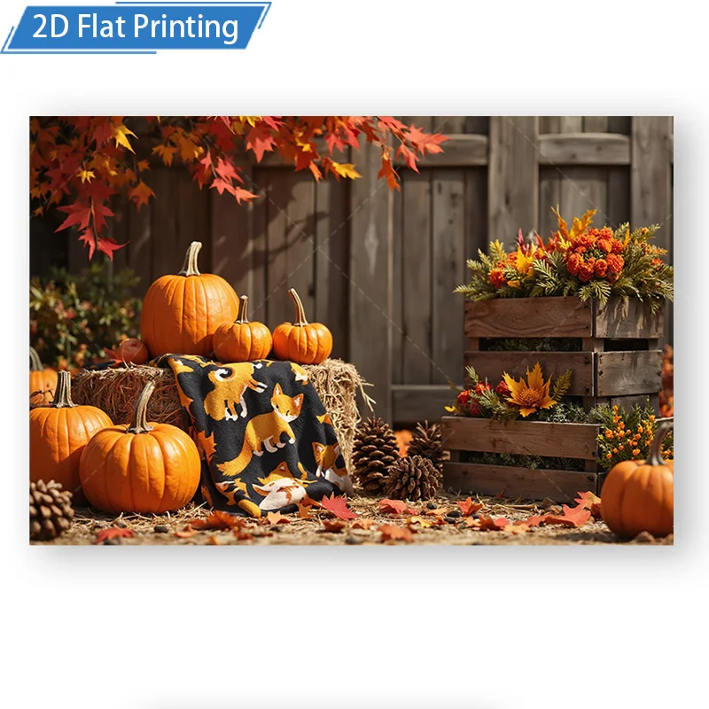 [2D FLAT] 1pc 4x16inch Metal Sign Autumn Harvest Scene Metal Wall Art with Pumpkins and Fox Pattern 2D Flat Print Decor