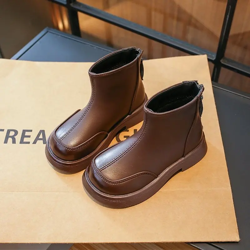 PU Leather Winter Boots For Children 2026 Trend Fashion Teenager Kid's Plush Footwear Anti-slippery Waterproof Girl Cotton Shoes