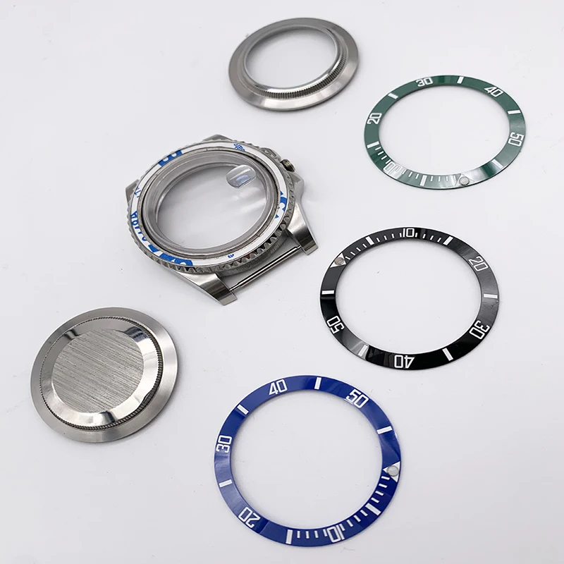 シルバーサブセラミックベゼル時計ケース、サファイアガラスミラー、40mm、nh35、nh36、2813、8215ムーブメントに適合、高品質