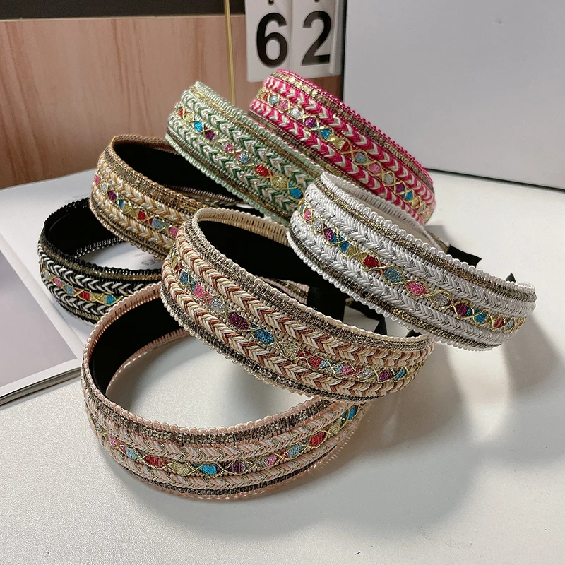 Nowa moda etniczna vintage Bohemia Hairhoop kobiety szeroka krawędź naciśnij spinki do włosów akcesoria do włosów opaski na głowę opaski do włosów