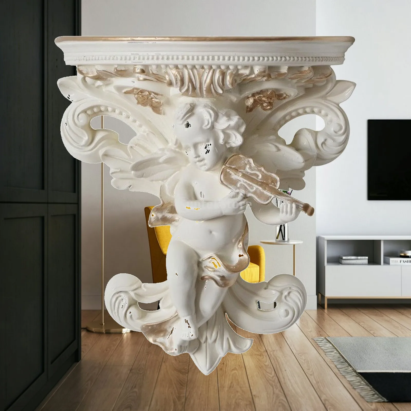 Antique Resin Wall Shelf for Room Decoration with Angel Figure for Bedroom Entryway Floating Shelf