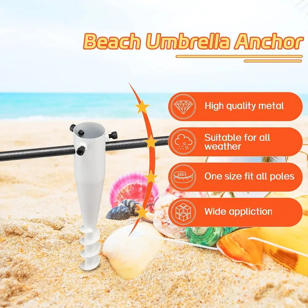 Heavy-Duty Outdoor Sand Anchor Umbrella Stand, 17-Inch Metal Base, No-Dig Ground Holder, White