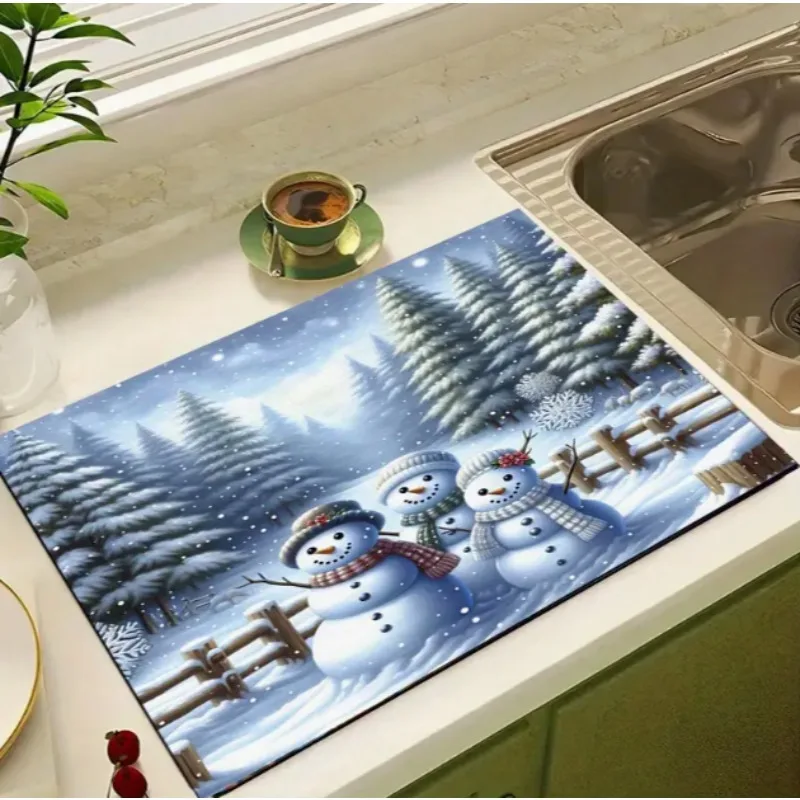Almohadilla de drenaje de hombre de jengibre de Feliz Navidad, almohadilla impresa, almohadilla multifuncional para cocina y baño, almohadilla para secar platos y refrigerador