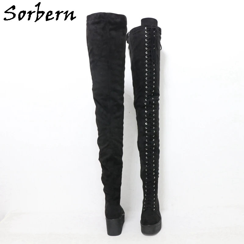 Sorbern Unisex Wedge Long Boots Women 99Cm High Heel Crossdresser Drag Queen Fetish Super Boots Round Toe Flatform Shoes