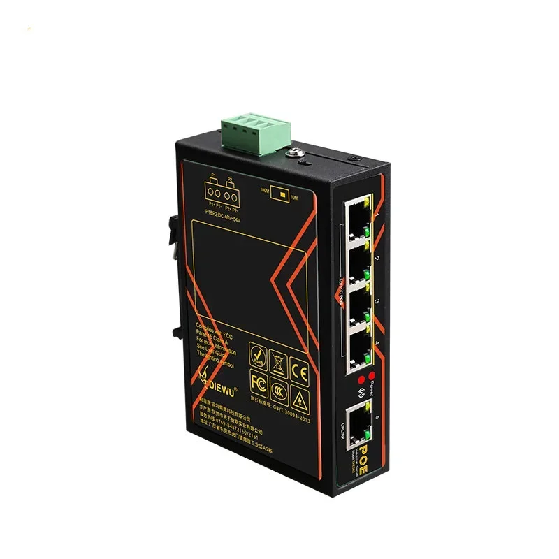 Conmutador POE de 5 puertos, 10/100Mbps, conmutador Ethernet rápido de grado Industrial, conmutador de red tipo carril DIN