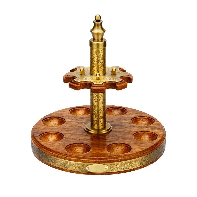 

Pipe holder Retro brass pineapple leather solid wood rotating eight-seat pipe display stand
