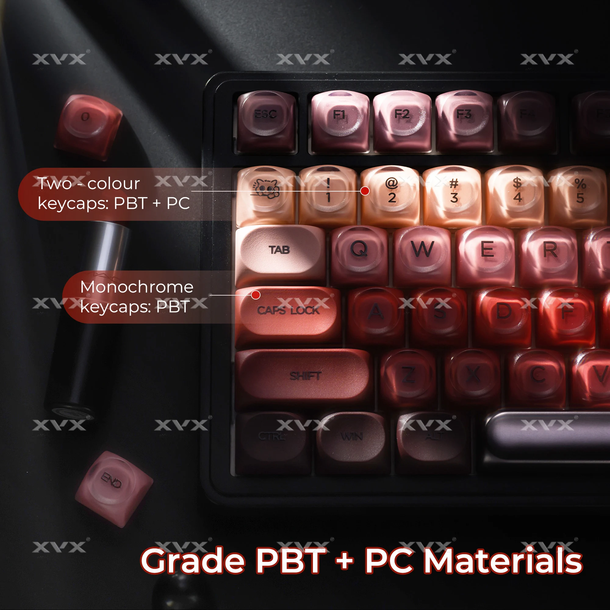 XVX Berry Kiss Key Caps Frosted Texture Gradient Foundation Keycaps 75% Dye Sub Pbt+Pc HOA Profile 132 Keys