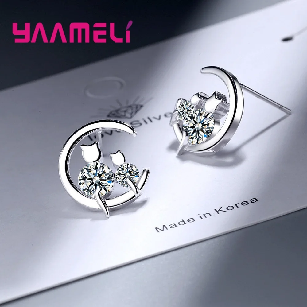 

Top Quality 925 Sterling Silver Cute Cats Cubic Zircon Stud Earrings for Women Girls Wedding Party Fashion Jewelry Gifts