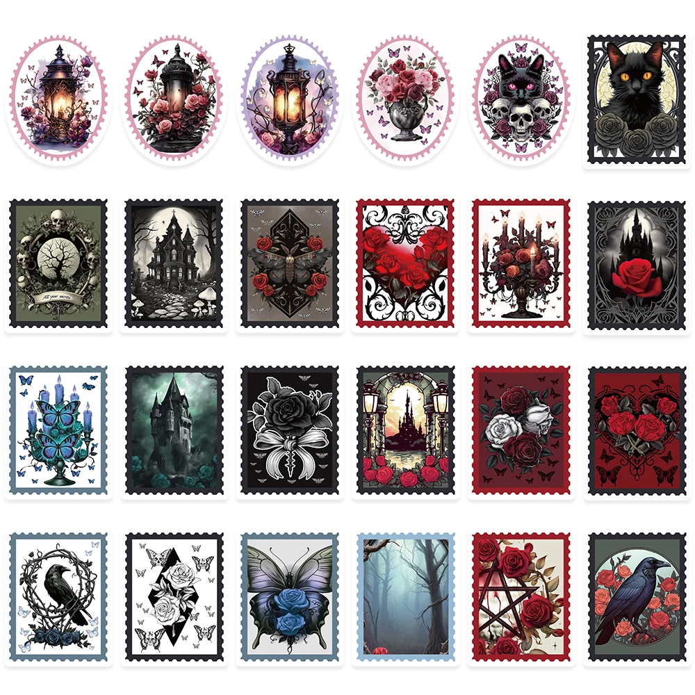 50 pezzi di cartoni animati retrò oscurità gotico rosa gatto corvo adesivi estetici per laptop bagagli chitarra telefono decalcomanie in vinile impermeabili