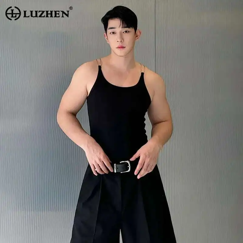 

LUZHEN модный дизайн жилет без рукавов 2025 индивидуальная металлическая цепочка оригинальная модная мужская уличная корейская одежда топы на бретелях LZ9613