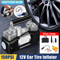12V Air Pump Tire Inflator Portable Compressor With LED Light Dual Cylinder Tire Inflator Pump For Auto Motorcycle Bicycle Ball