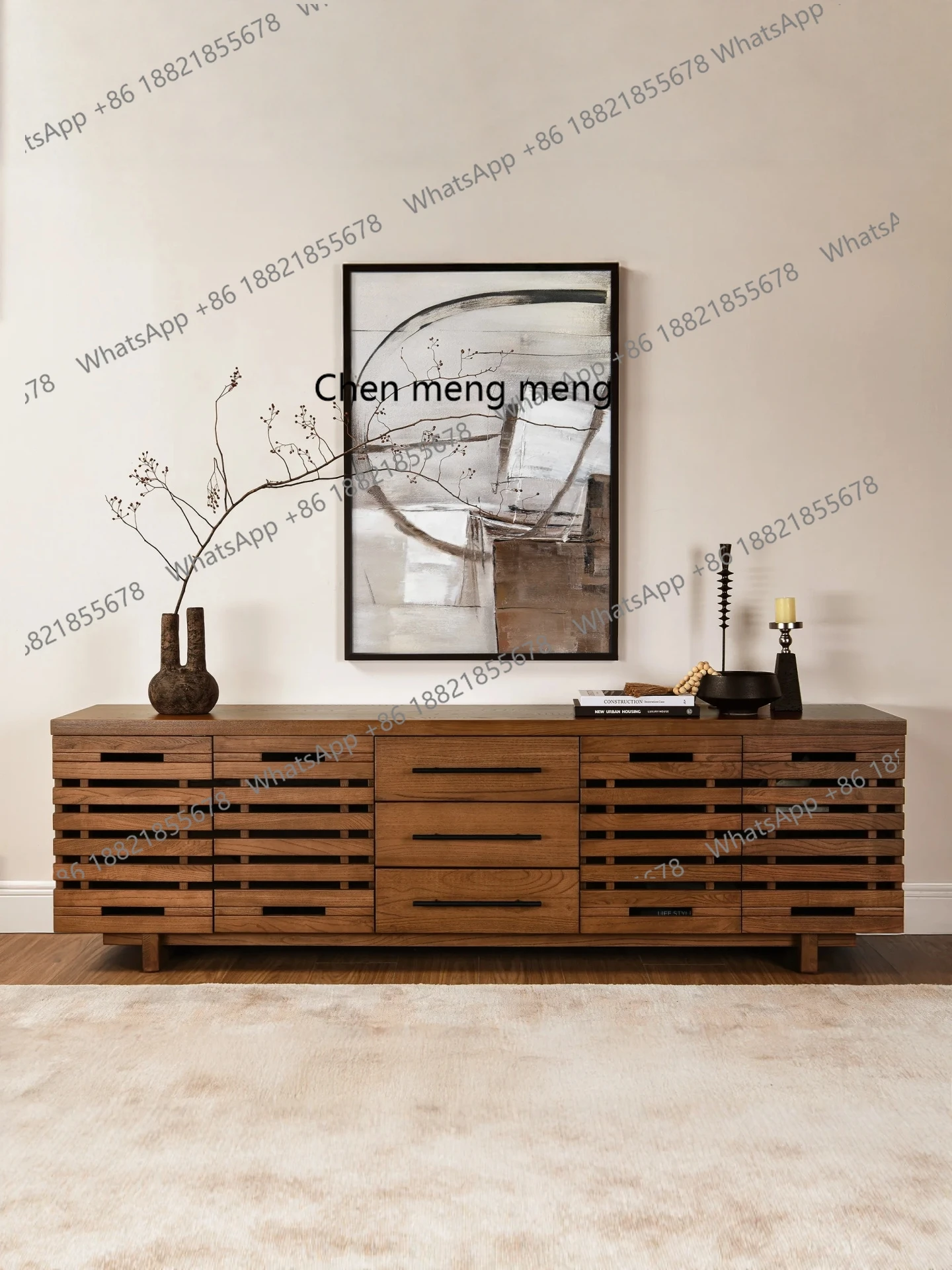 

Solid wood, medieval style dining side cabinet, large capacity storage, retro style storage cabinet in living room