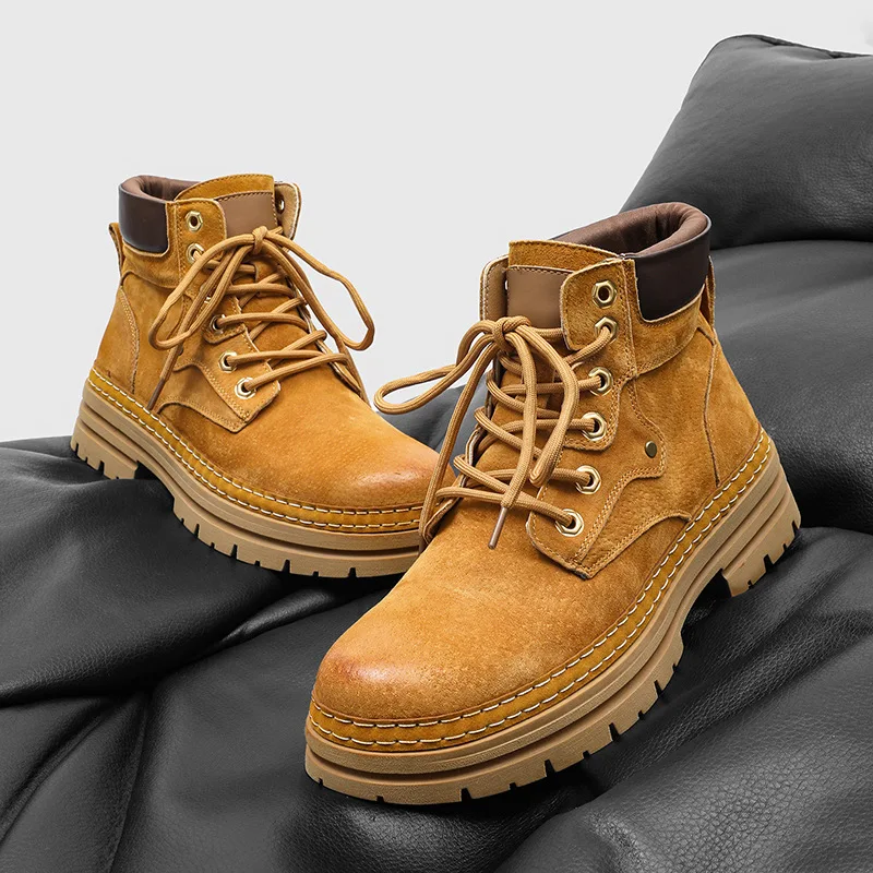 

High Quality Men's High Top Boots Fashion Tooling Casual Rhubarb Men's Boots British High-end Men's Platform Boots Botas Hombre