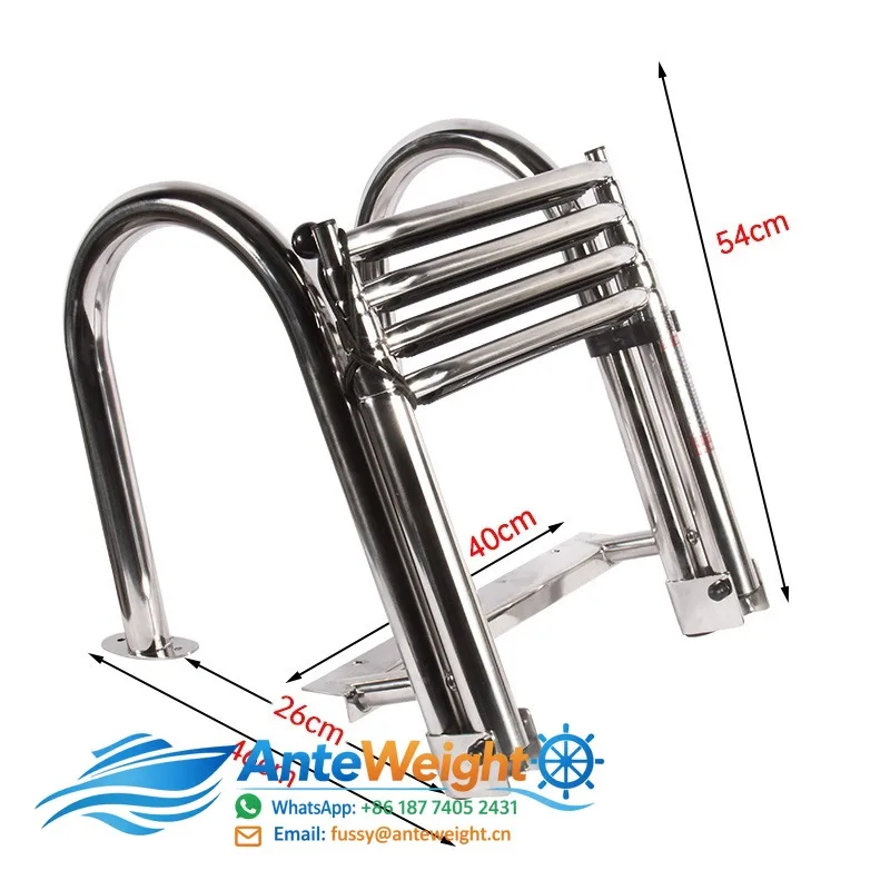 Stainless Steel 4-Step Telescoping Boat Ladder with Handrails Marine Swim Platform Ladder | Marine Folding Boarding Ladder