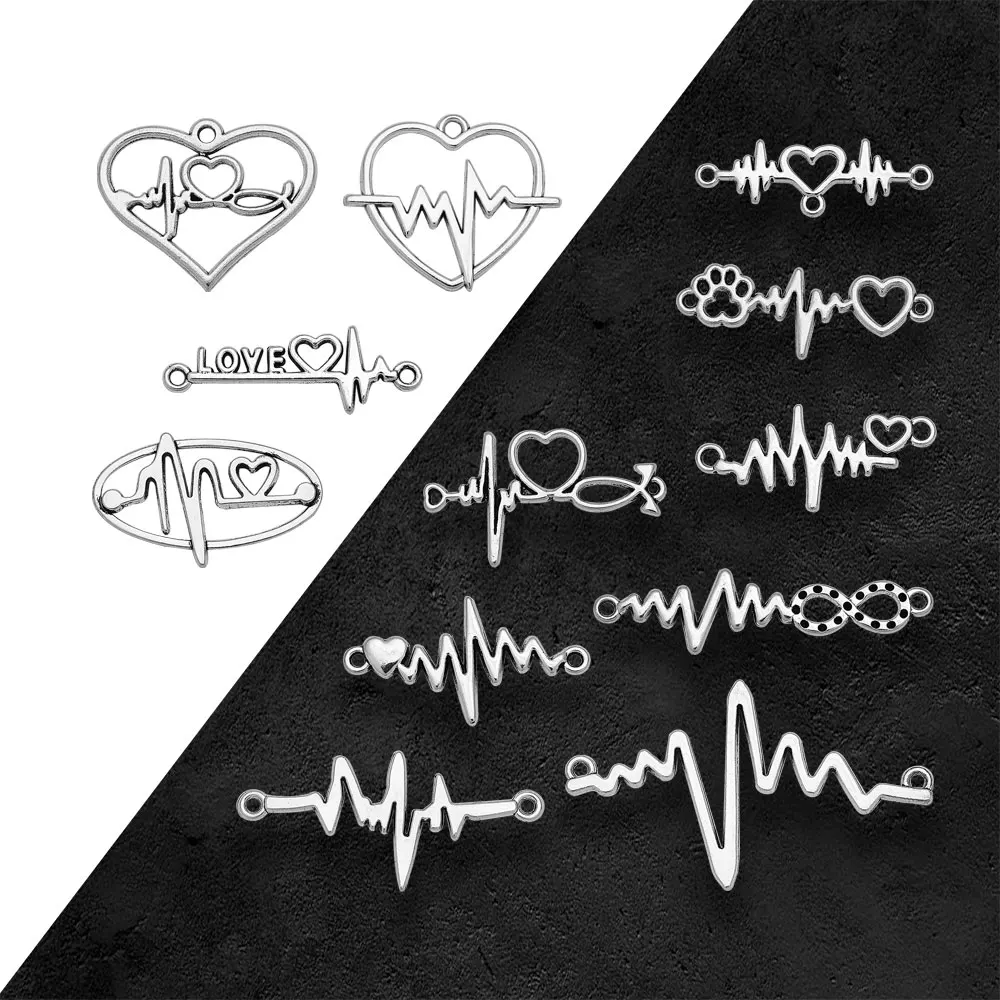 10-30pcs/lot Antique Heartbeat ECG Heart Rate Charms Infinity Love Pendants For Diy Jewelry Making Findings Craft Wholesale