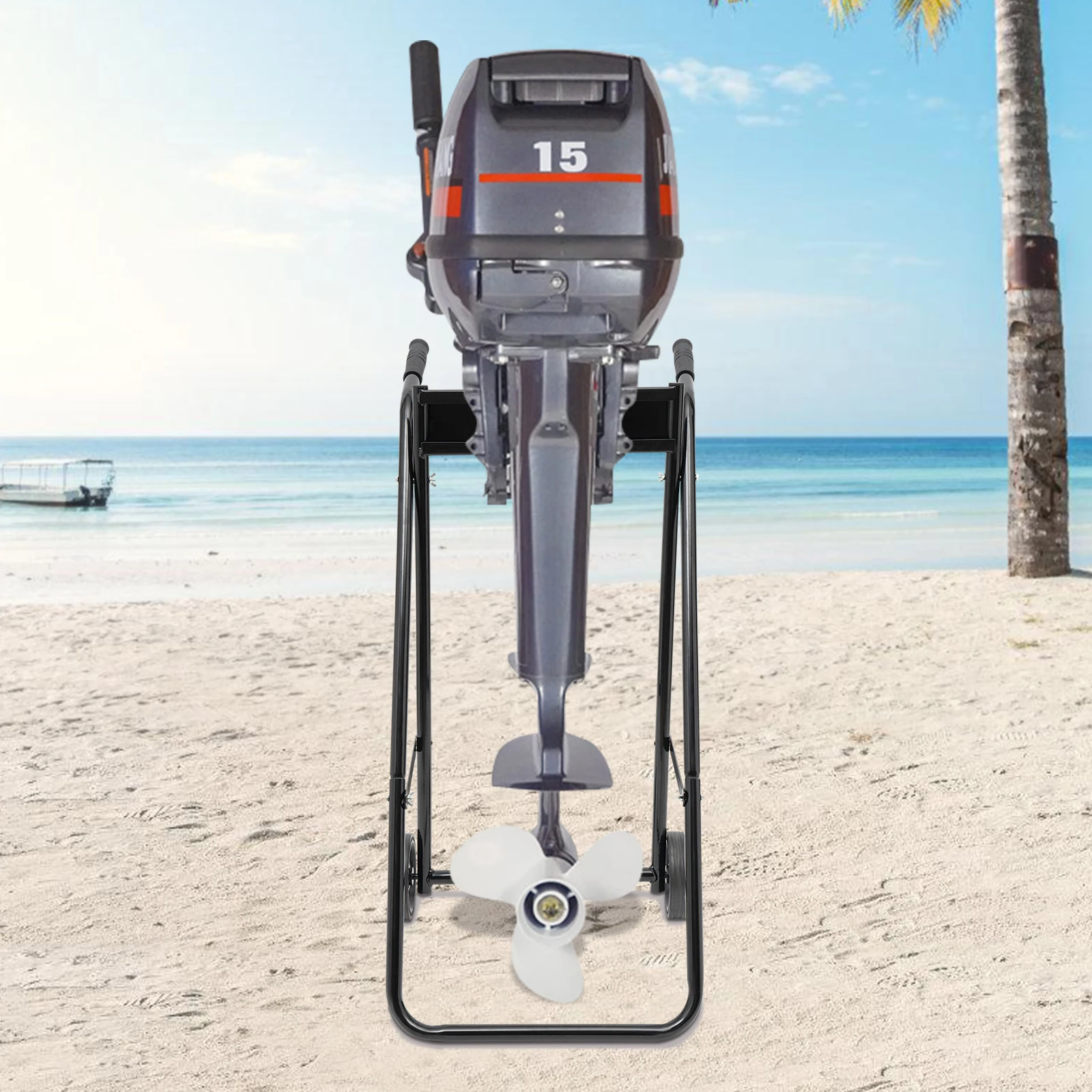 Carro de motor fueraborda de 30 HP, resistente, capacidad de 40 kg, plegable con ruedas de goma para almacenamiento de reparación de transporte, color negro