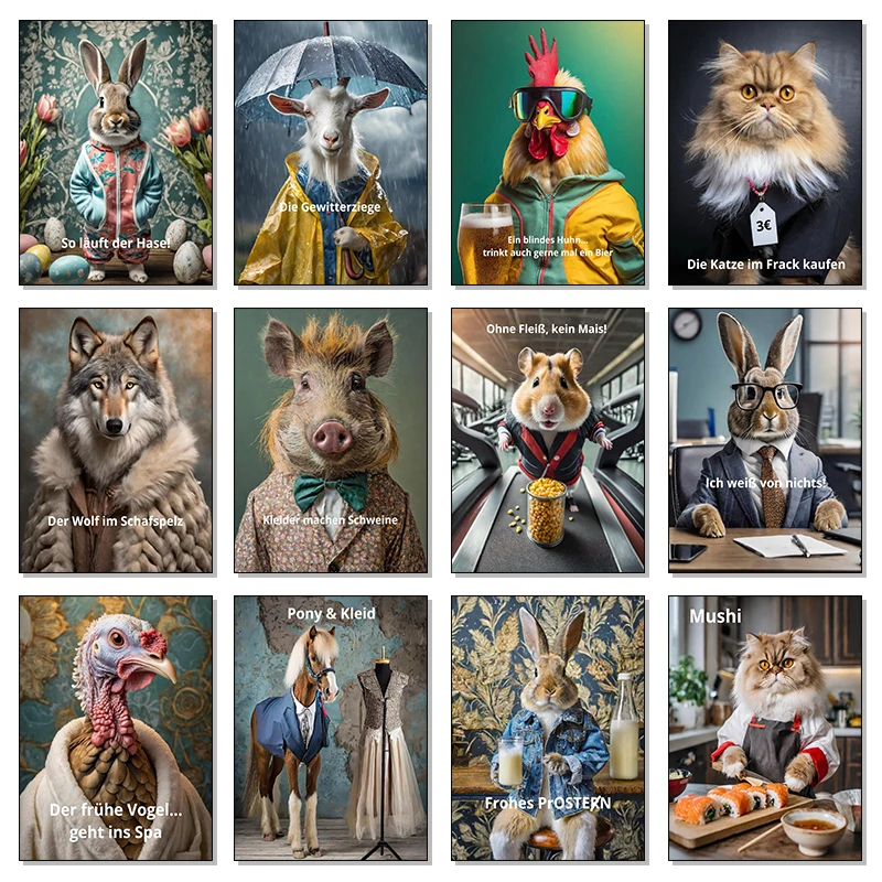 1pc frameless Canvas Painting 1pcs(No frame)Interesting Animals Wild Boar Sheep Brown Bear Grey Rabbit Abstract Poster Canvas Pa