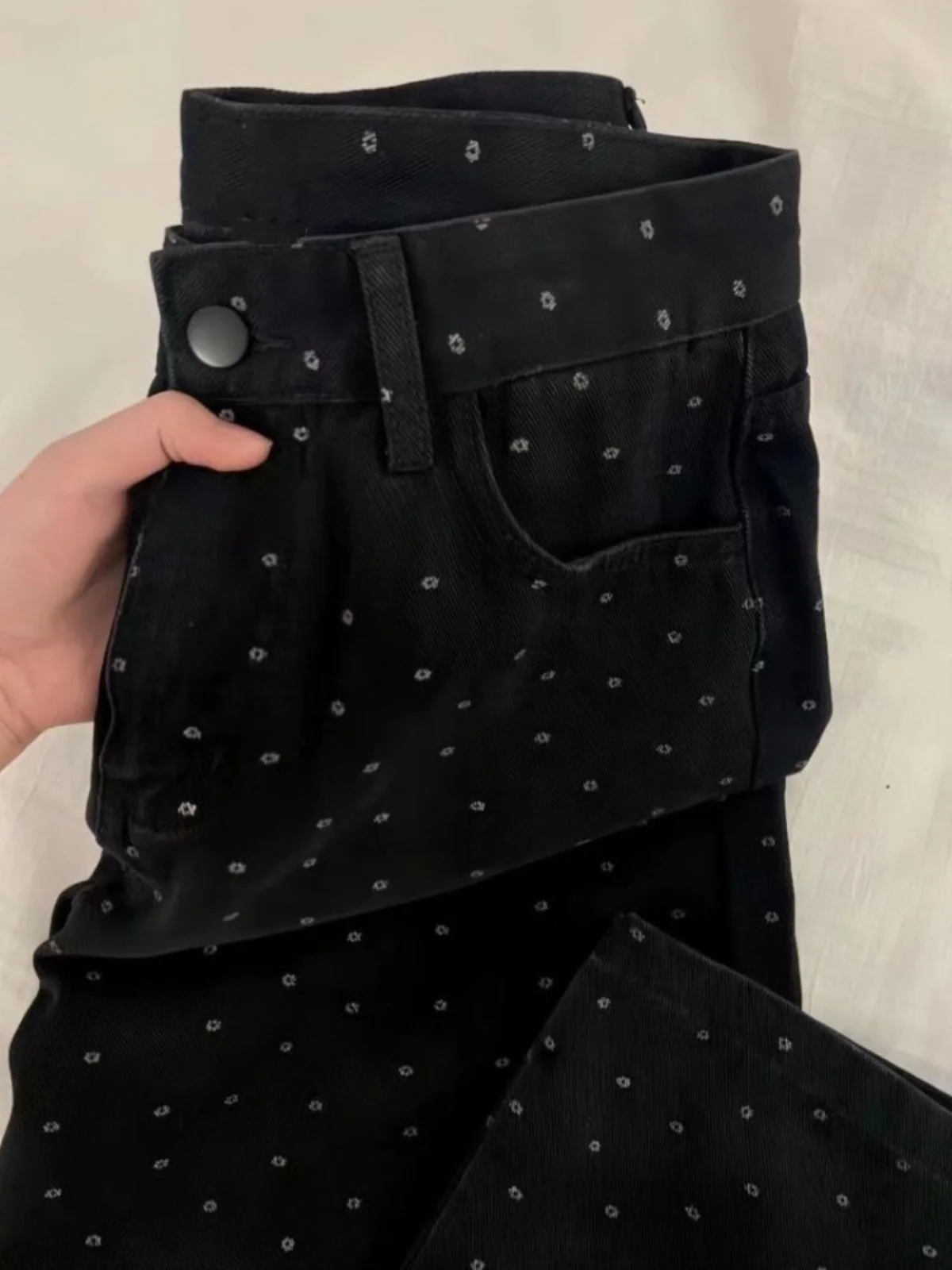 Jeans a gamba larga floreale a gamba dritta a vita alta Pantaloni in denim sottile estivo a pois retrò americani taglie forti da donna