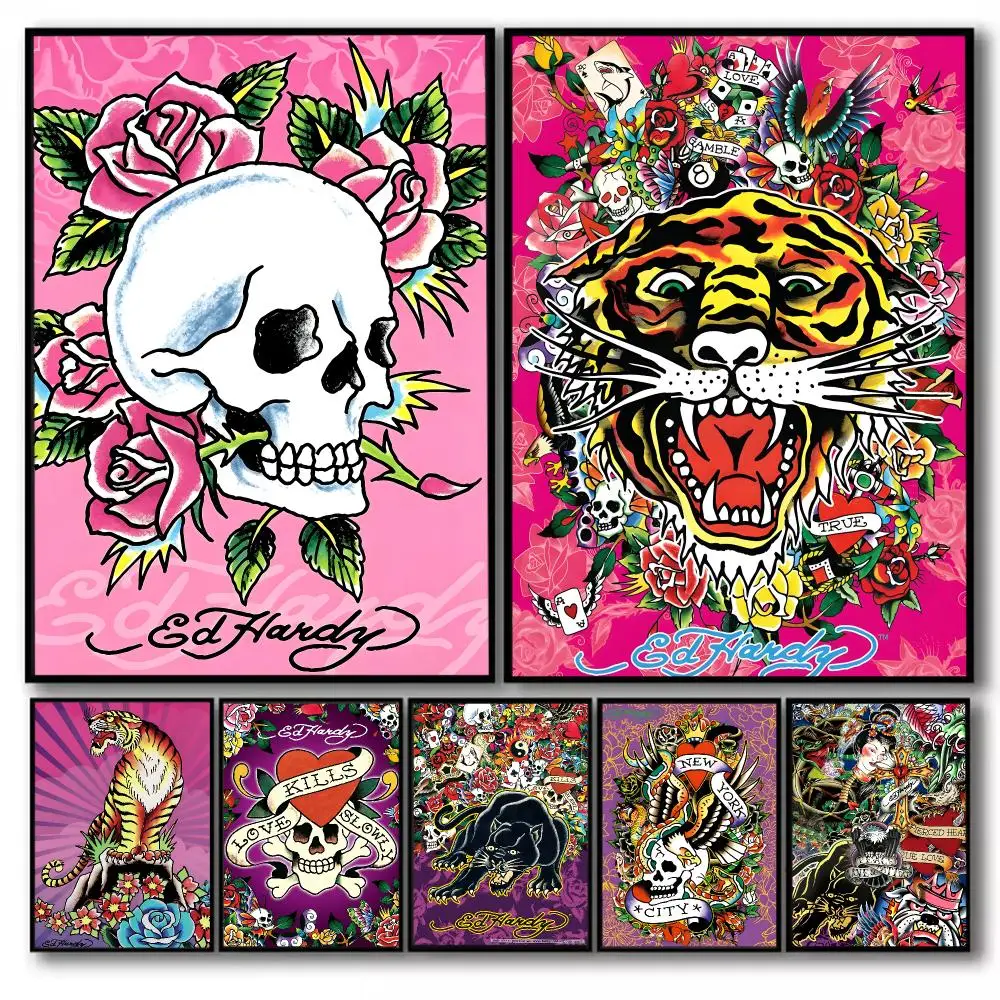 Ed H-Hardy Poster Stickers Self-Adhesive Painting Mural Decor Wall Decals for Bedroom Living Room Home HD Fashion Gift