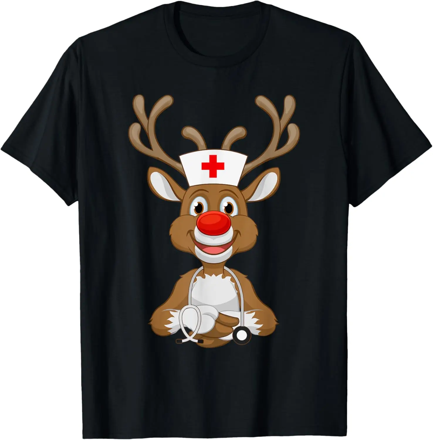 Christmas Scrub Top Reindeer Scrubs Rubber Gloves Nurses T-Shirt