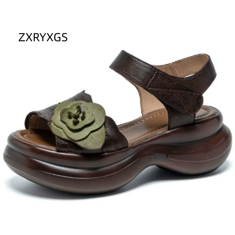 

ZXRYXGS 2026 Summer High-end Top Cowhide Classic Flower Sandals Fashionable Shoes Women's Shoes Platform Increase Sandals Tide