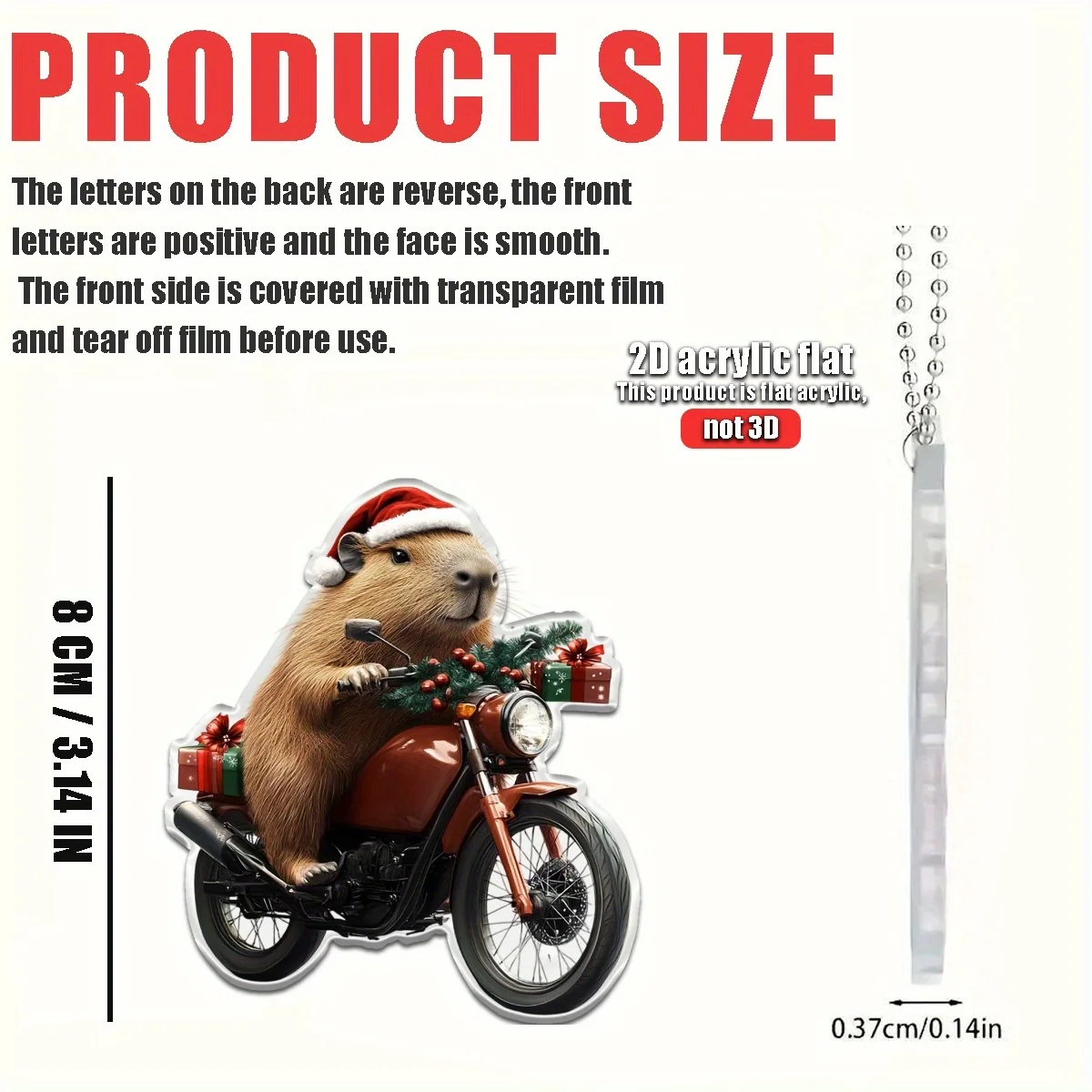 1/4 2D Christmas Hat Capybara Riding Motorcycle Suitable for Car Home Festival Decoration Christmas Tree Pendant Christmas Gift