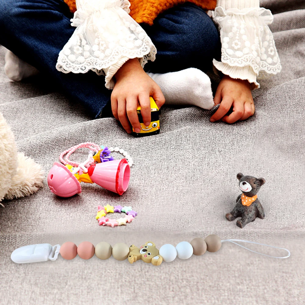 Baby Pacifier Chain Silicone Bead Dummy Nipple Holder Guard Teether Pendant Newborn Gift Stuff