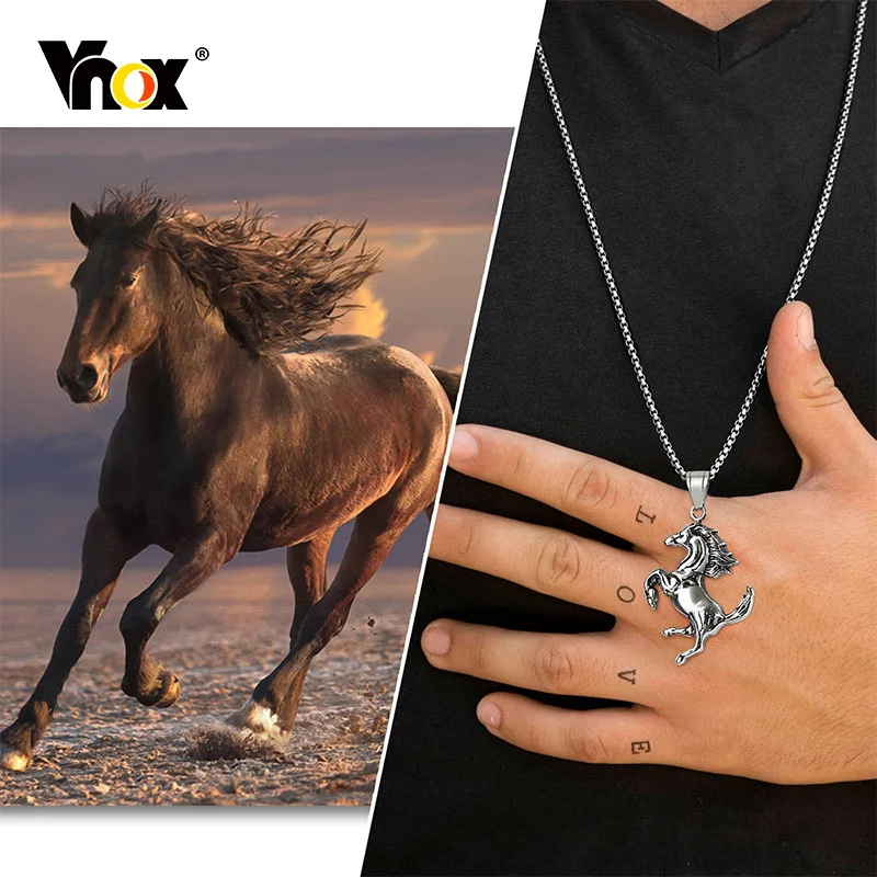 Vnox Men Horse Necklace, Rock Punk Stainless Steel Racehorse Pendant, Statement Male Lucky Collar Jewelry