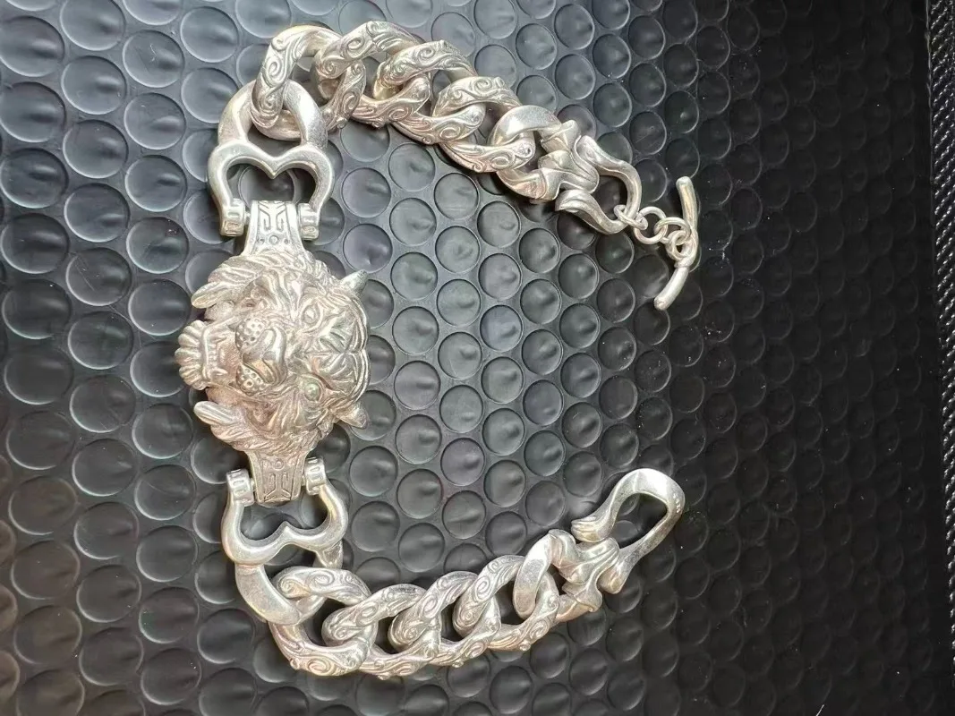 

2026 Tiger Head 925 Sterling Silver Bracelet, Domineering Men's Bangle, Certified Luxury Punk Jewelry