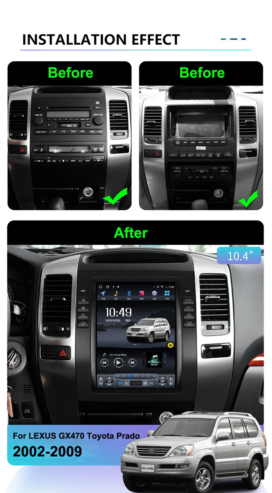 

High-end Vertical screen Automotive Carplay For Lexus GX470 For Toyota Prado 2002-2009 Stereo Android Bluetooth Auto GPS Stereo